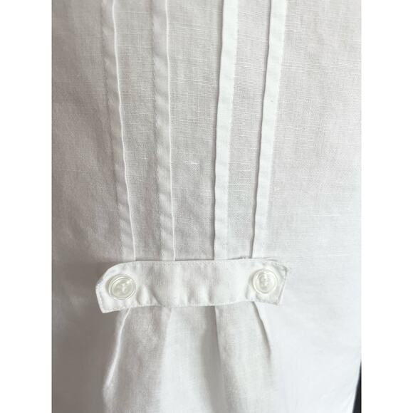 ERIKA White Linen Cotton Button Front Top MED Floral Embroidery Cottage Coastal - Picture 7 of 11